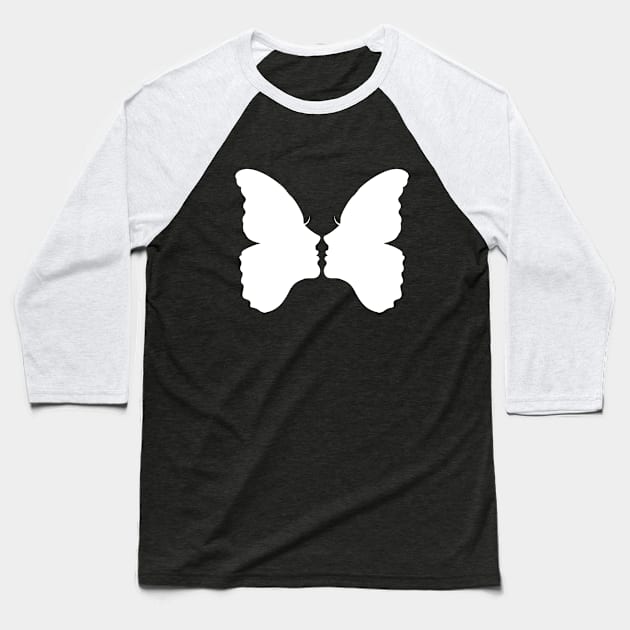 The Butterfly Kiss (White) Baseball T-Shirt by Everyday Inspiration